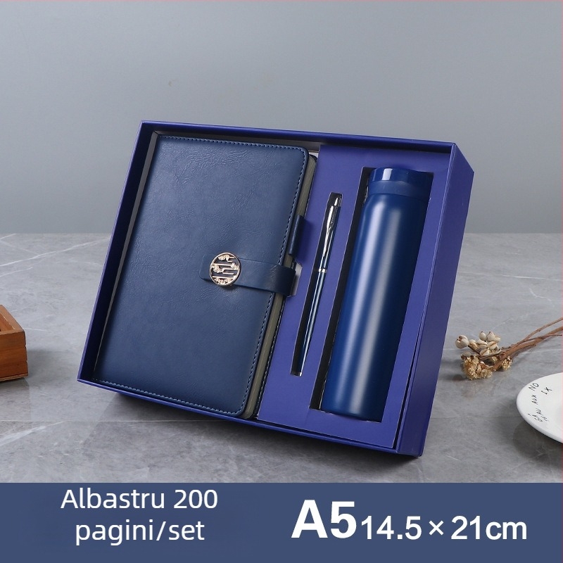 Set cadou de afaceri: caiet A5 și termos, într-o cutie cadou, logo personalizat
