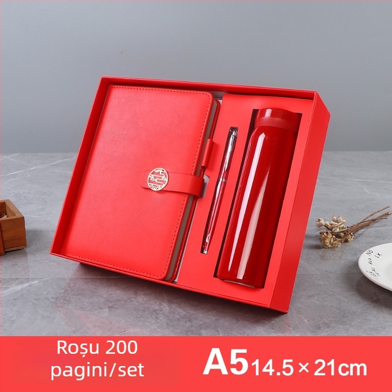 Set cadou de afaceri: caiet A5 și termos, într-o cutie cadou, logo personalizat