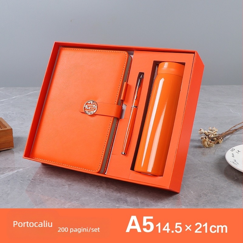 Set cadou de afaceri: caiet A5 și termos, într-o cutie cadou, logo personalizat