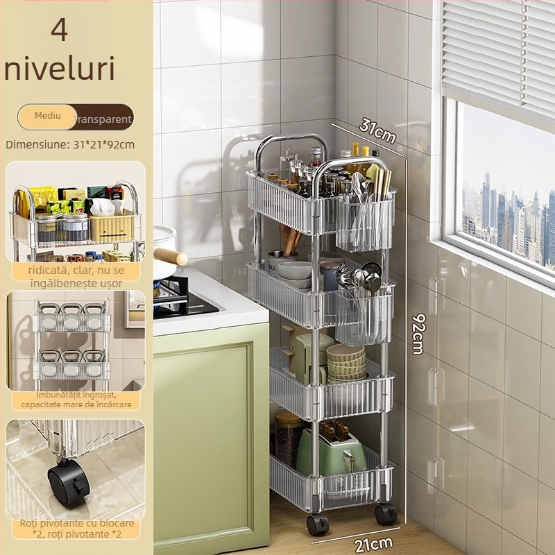Raft rulant transparent, cu 5 niveluri, pentru gustări și cosmetice, potrivit lângă pat și în baie