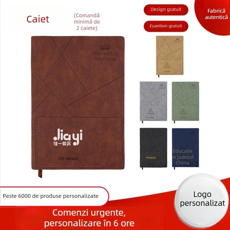 Caiet A5 cu copertă din piele sintetică și logo personalizat, pentru uz de afaceri – cadou compact pentru instituții educaționale