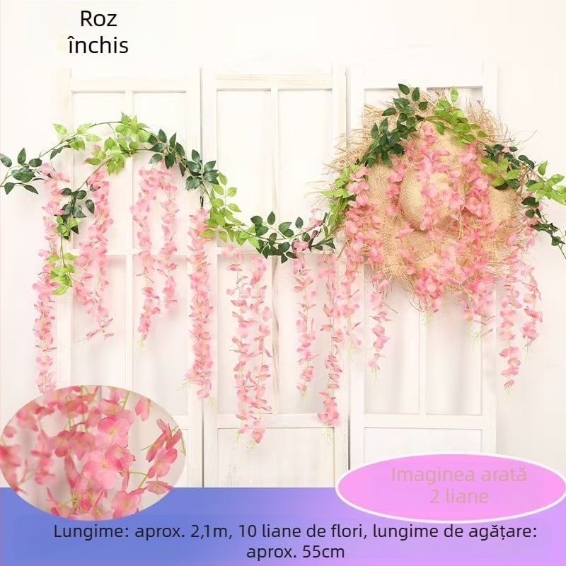 Viță artificială de glicină decorativă, liana agățată cu flori din plastic, lungime 100–200 cm