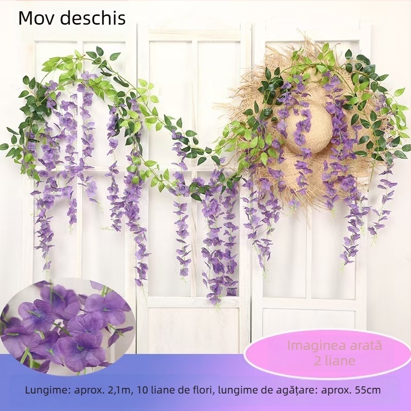 Viță artificială de glicină decorativă, liana agățată cu flori din plastic, lungime 100–200 cm