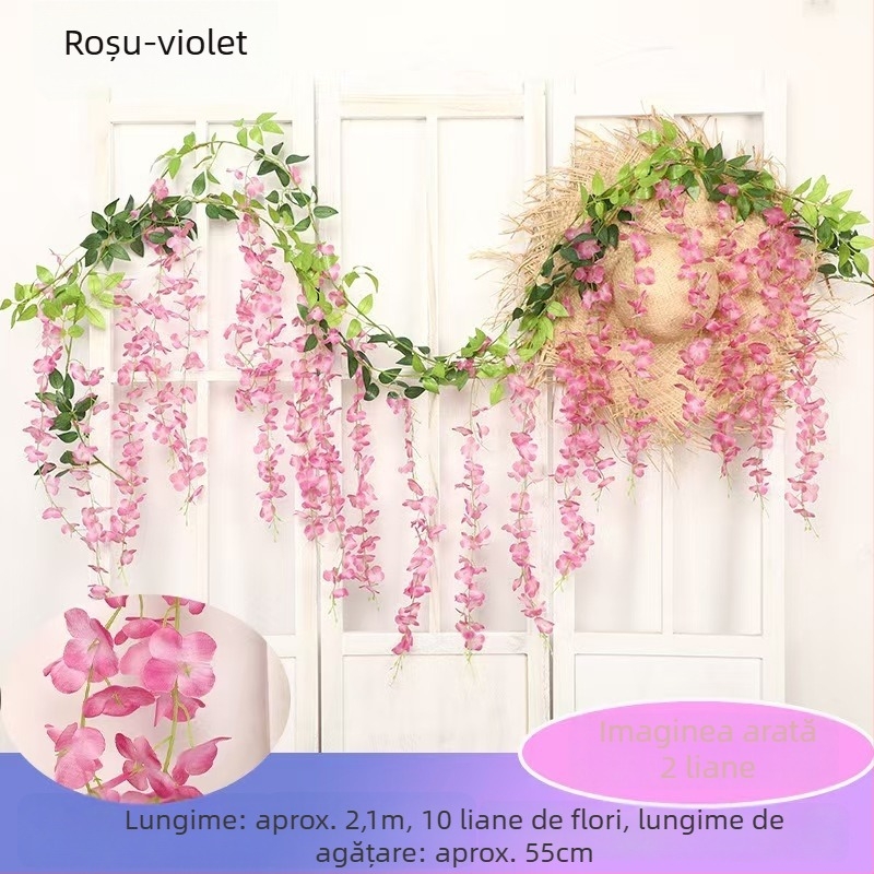 Viță artificială de glicină decorativă, liana agățată cu flori din plastic, lungime 100–200 cm