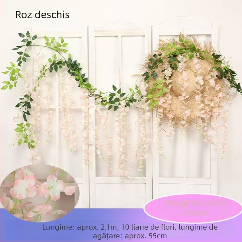 Viță artificială de glicină decorativă, liana agățată cu flori din plastic, lungime 100–200 cm