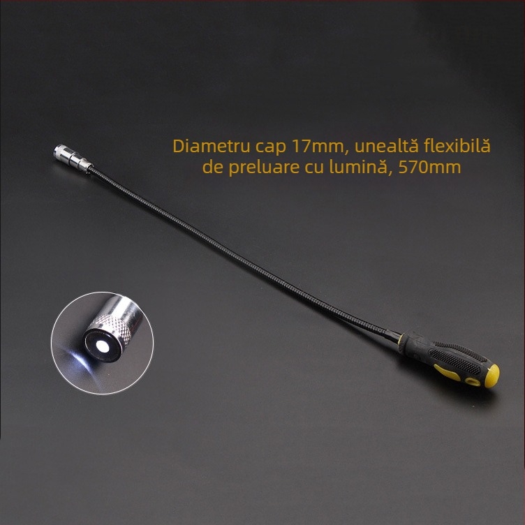 Instrument magnetic din metal, flexibil și detașabil, pentru ridicare, cu tijă LED de aspirație.