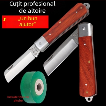 Kit pliabil pentru altoire la pomi fructiferi – set complet de cuțite pentru altoire, film de altoire și ramă pentru pomi mari