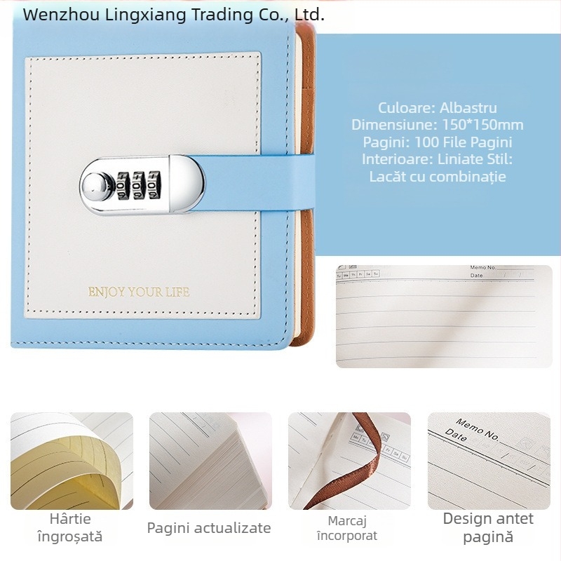 Caiet cu lacăt, format pătrat, stil cuplu, gros, jurnal de călătorie japonez cu ștampile