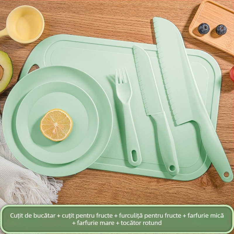 Set de cuțite de bucătărie pentru copii și tocător, cuțite din plastic alimentar, sigure pentru mâini mici, cuțit pentru fructe