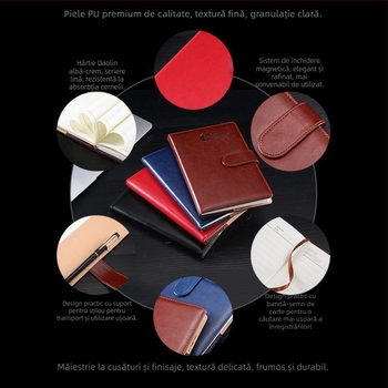 Carnet A5 cu cataramă și husă din piele sintetică, carnet B5 cu pagini detașabile — set cadou în cutie