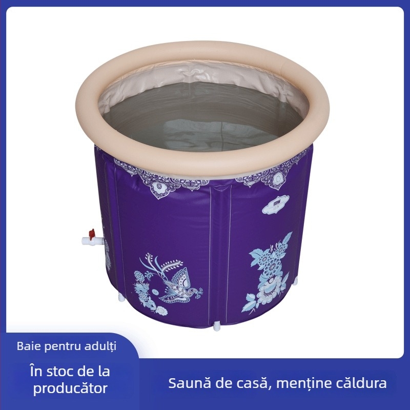 Cadă de baie pliabilă pentru adulți, PVC, cu interior căptușit cu bumbac