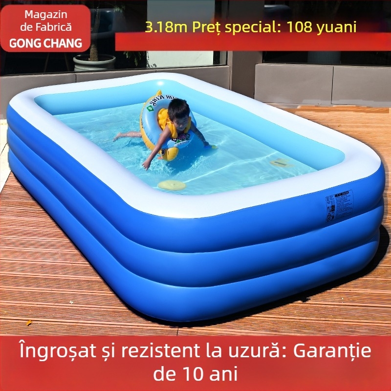 Piscină gonflabilă pătrată pentru adulți și copii, din PVC, exterior
