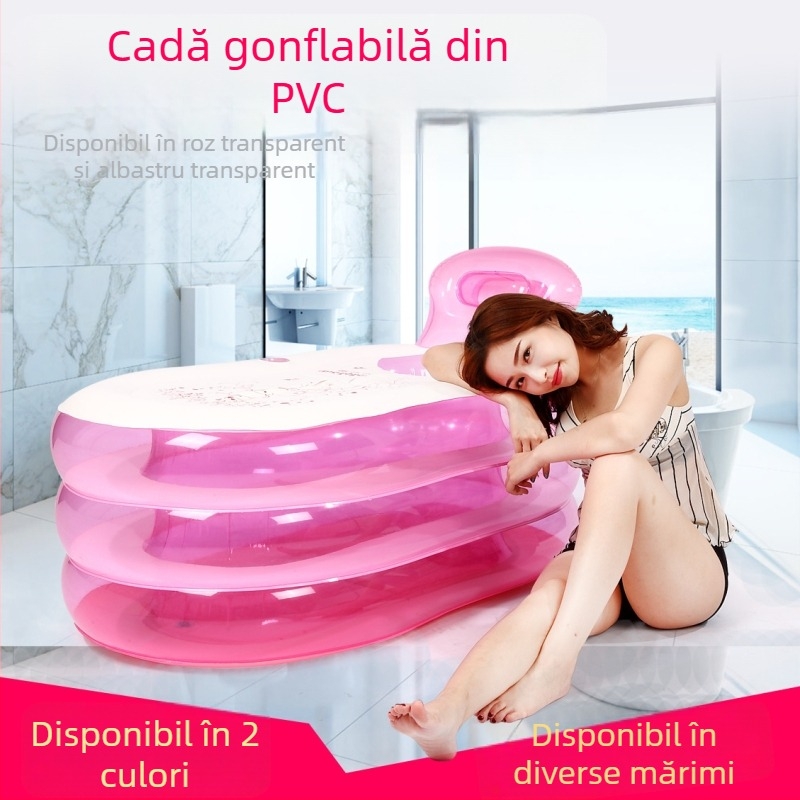 Cadă gonflabilă mică, groasă și încălzită, pliabilă pentru adulți, dimensiuni 130 × 70 × 70 cm