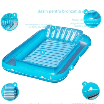 Cadă gonflabilă pentru bronzat, exterior, PVC transparent albastru, pentru plajă și activități în apă