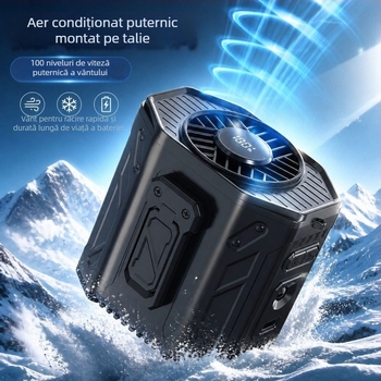 Ventilator portabil pentru talie și gât, USB reîncărcabil, cu baterie încorporată, 6 palete, 6 trepte de viteză, răcire portabilă