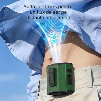 Ventilator portabil pentru talie și gât, USB reîncărcabil, cu baterie încorporată, 6 palete, 6 trepte de viteză, răcire portabilă