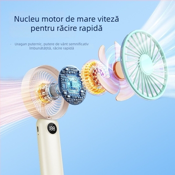 Ventilator USB mic de mână cu afișaj digital, baterie încorporată 1000–1200mAh, 3 palete, 5V, 4.1W, 6 trepte, ventilator portabil pentru birou