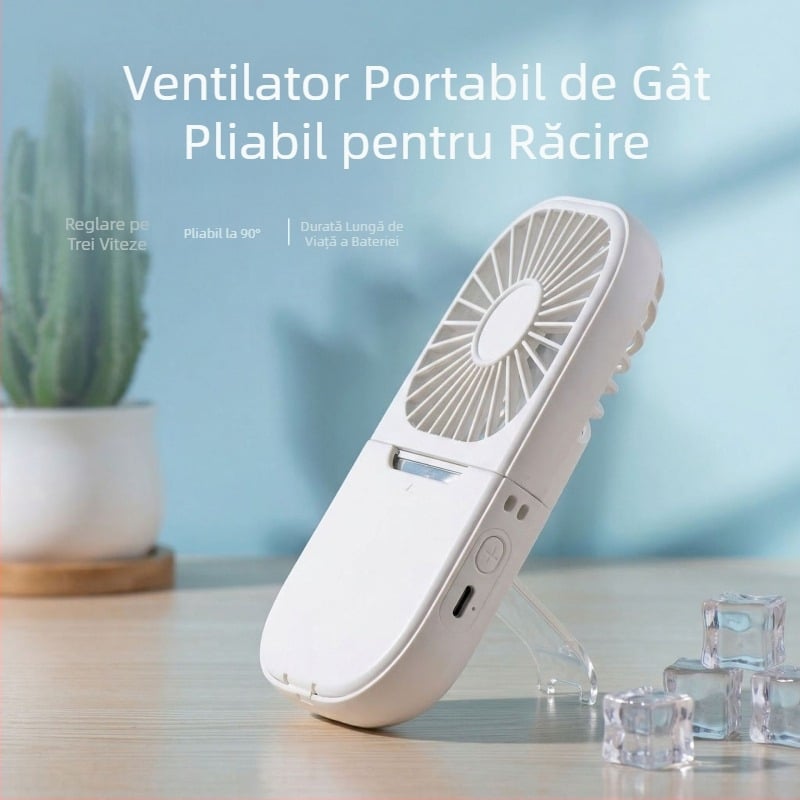 Ventilator USB de mână cu baterie încorporată, autonomie îndelungată, pliabil, portabil pentru călătorii, în cămine sau la birou