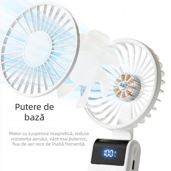Ventilator pliabil pentru gât, mini ventilator de mână, portabil pentru exterior, silențios, cu flux puternic de aer