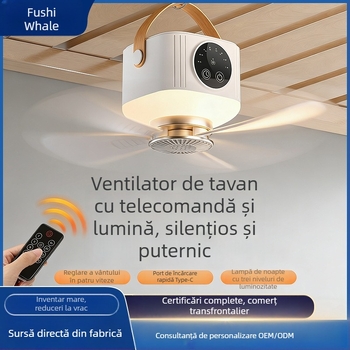 Ventilator mini multifuncțional pentru camping în aer liber, cu lumină, montaj pe birou și pe perete, reîncărcabil, telecomandă.