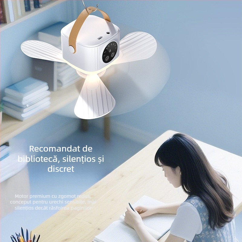 Ventilator mini multifuncțional pentru camping în aer liber, cu lumină, montaj pe birou și pe perete, reîncărcabil, telecomandă.