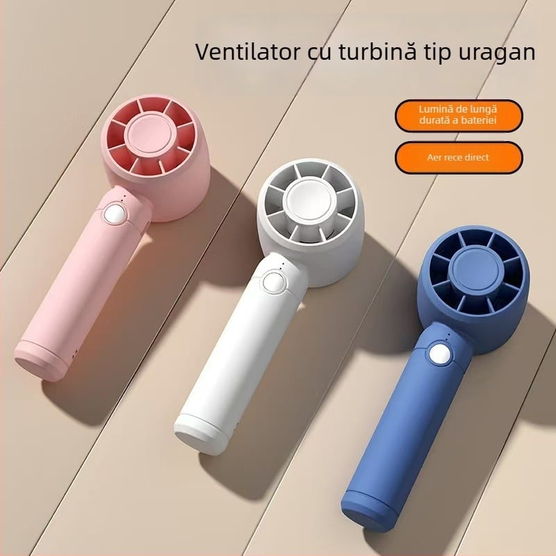 Ventilator portabil USB pentru mână sau birou, baterie încorporată de 300–500 mAh, 3 palete, 3 trepte de viteză