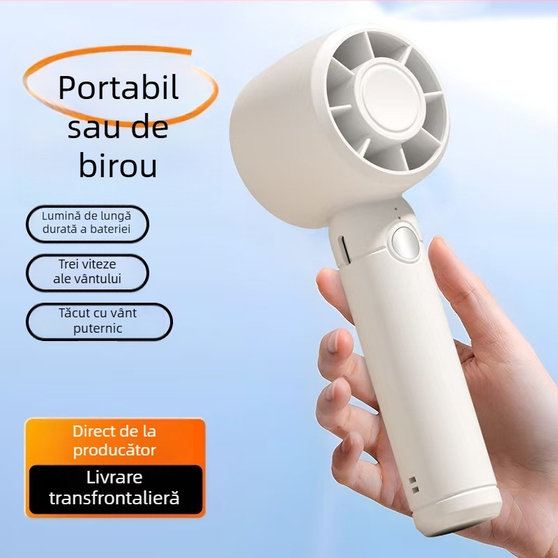 Ventilator portabil USB pentru mână sau birou, baterie încorporată de 300–500 mAh, 3 palete, 3 trepte de viteză