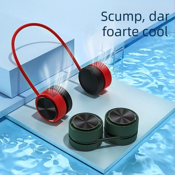 Ventilator fara palete pentru gât, portabil și pliabil, USB, cu baterie încorporată, 3 trepte de viteză