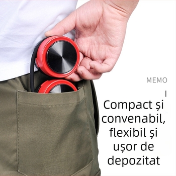 Ventilator fara palete pentru gât, portabil și pliabil, USB, cu baterie încorporată, 3 trepte de viteză