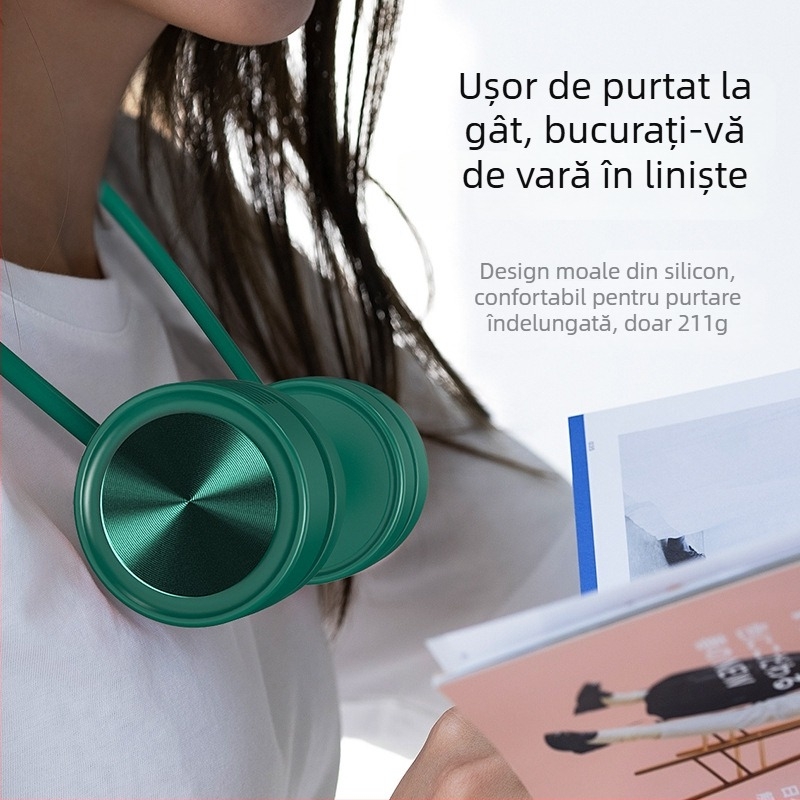 Ventilator fara palete pentru gât, portabil și pliabil, USB, cu baterie încorporată, 3 trepte de viteză
