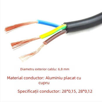 Cablu de alimentare din aluminiu cu acoperire de cupru, 3 conductori, britanic standard 3-pini, negru, 0,75 mm², lungime 1,2–3 m, conector de capăt