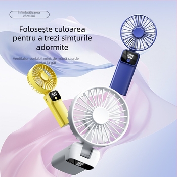 Ventilator de mână mini, reîncărcabil, cu afișaj digital, pliabil, silențios, ușor, briză fină