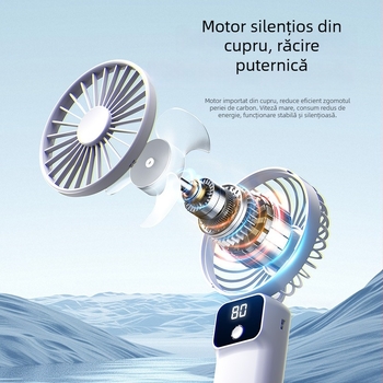 Ventilator de mână mini, reîncărcabil, cu afișaj digital, pliabil, silențios, ușor, briză fină