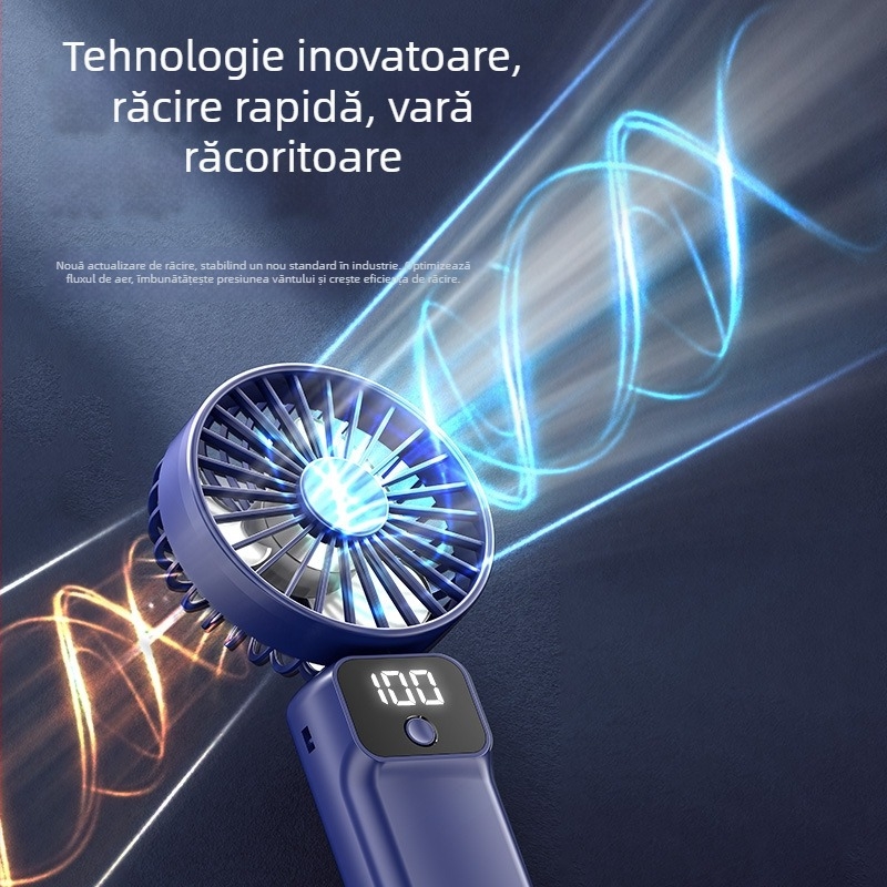 Ventilator de mână mini, reîncărcabil, cu afișaj digital, pliabil, silențios, ușor, briză fină