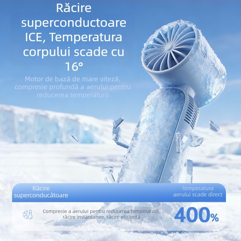 Ventilator de mână cu răcire prin gheață, USB reîncărcabil, portabil, ventilator mini pliabil pentru exterior