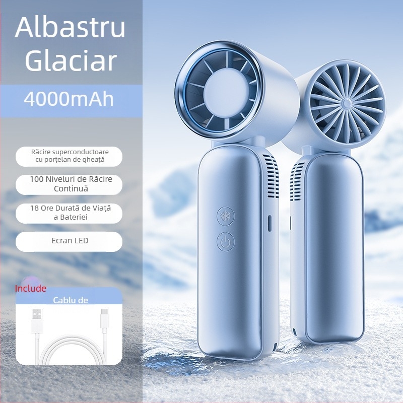 Ventilator de mână cu răcire prin gheață, USB reîncărcabil, portabil, ventilator mini pliabil pentru exterior