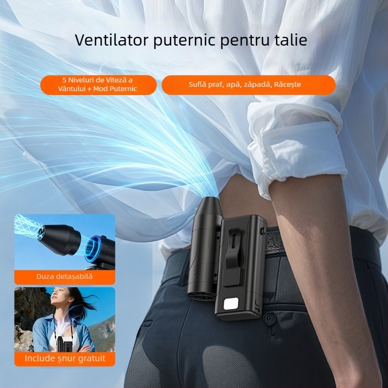 GX18 ventilator turbo portabil, manual, cu rotație la viteză mare, multifuncțional, de purtat la talie sau la gât