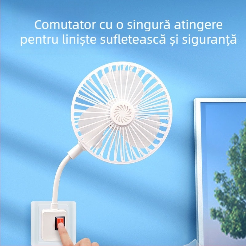 Ventilator mini silențios, cu putere mare pentru noptieră; all-in-one pentru casă, bucătărie și baie