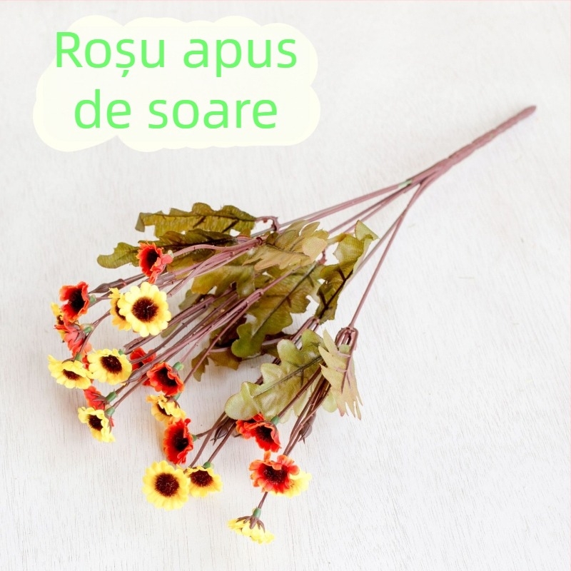 Buchet de flori de satin – crizanteme și margarete, 24 de capete, nuanțe de toamnă