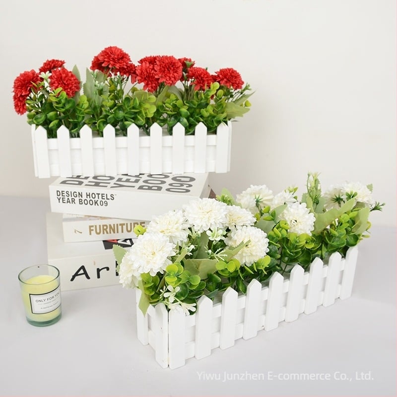 Set de plante artificiale în ghivece pentru decorul sufrageriei, cu crizanteme mici