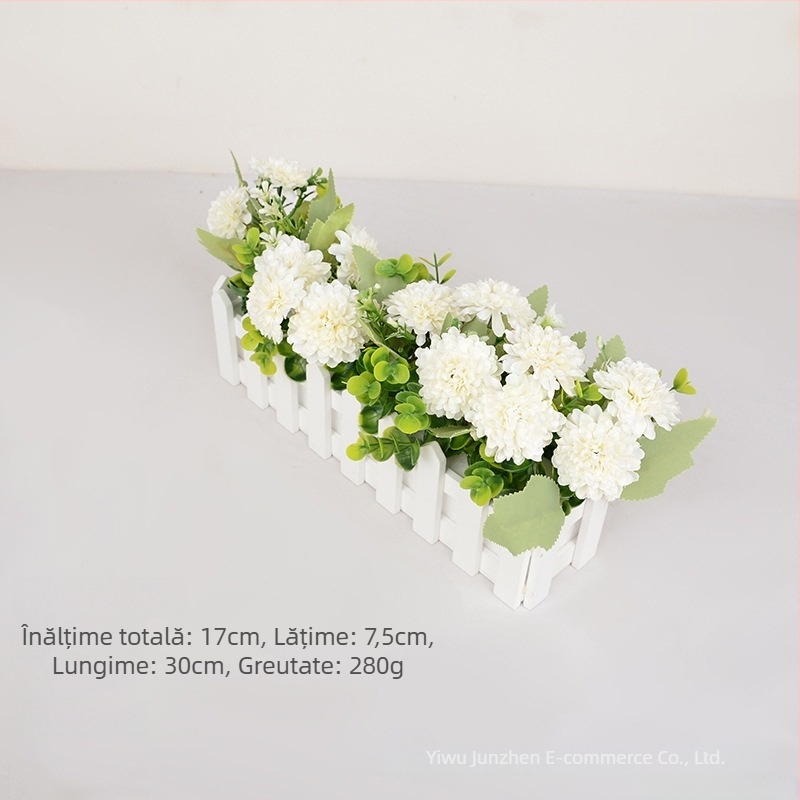 Set de plante artificiale în ghivece pentru decorul sufrageriei, cu crizanteme mici