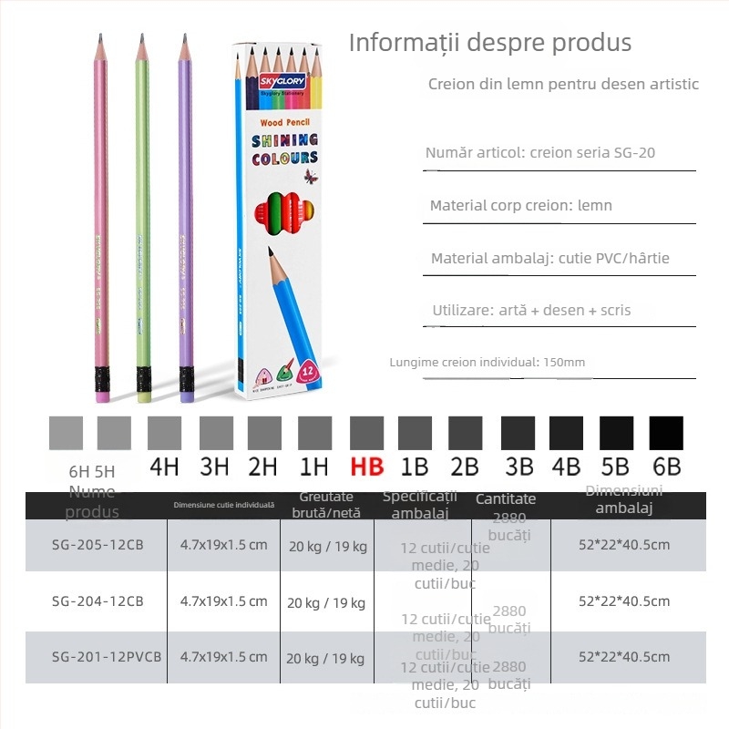 Creion HB cu corp din lemn, fără plumb, pentru scriere și schițe, ideal pentru examenele de artă ale elevilor