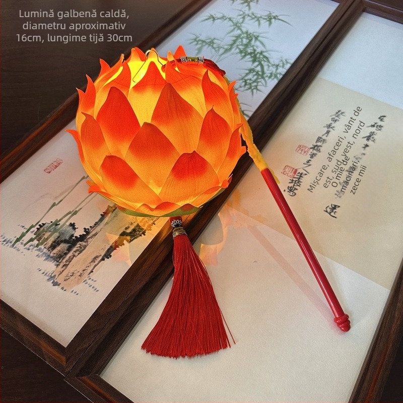 Lanteră portabilă cu lotus pentru spectacole pe scenă, decor luminos în stil chinezesc clasic pentru ședințe foto, diametru 12 cm, înălțime 40.5 cm