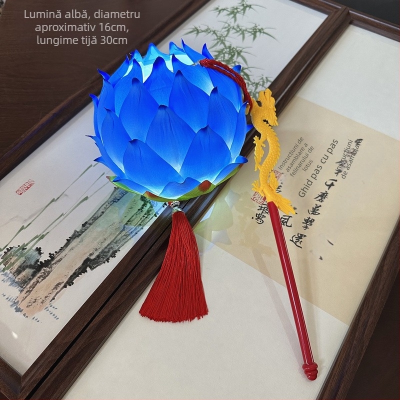 Lanteră portabilă cu lotus pentru spectacole pe scenă, decor luminos în stil chinezesc clasic pentru ședințe foto, diametru 12 cm, înălțime 40.5 cm