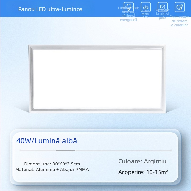 LED încastrat pentru tavan – iluminat pentru baie și bucătărie – panou plat din aluminiu, design integrat, 24-50W, 220V, CRI ≥95