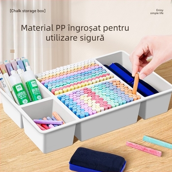 Cutie de depozitare pentru cretă, pentru clasă, cu capacitate mare, compartimente multiple, organizator pentru radieră și tablă și suport pentru pixuri.