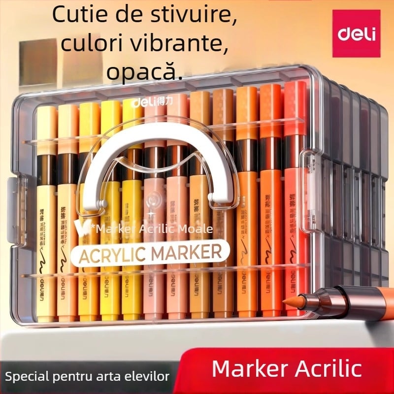 Markere Deli cu vârf moale pentru acrilic și carioci acuarelă pentru arta școlară – nuanțe opace, stratabile