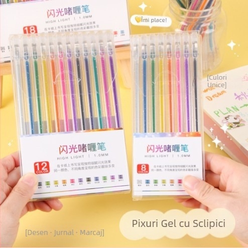 Pix gel cu sclipici și marker fluorescent pentru elevi – luciu perlat