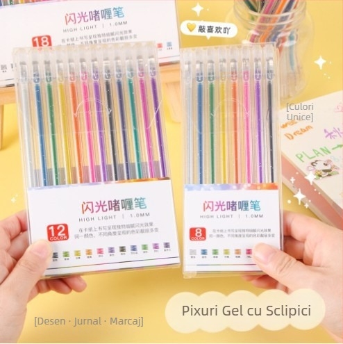Pix gel cu sclipici și marker fluorescent pentru elevi – luciu perlat
