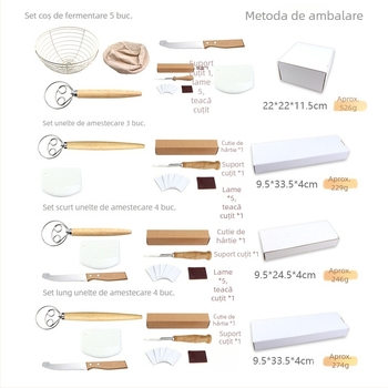 Set de unelte pentru coacere pâine: coș de fermentare din oțel inoxidabil, cuțit pentru tăierea aluatului și mixer pentru aluat
